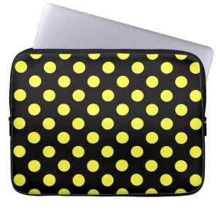 Funda Para Portátil Puntos de polka amarillos sobre fondo negro