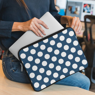 Funda Para Portátil Puntos de Polka Azul de la Marina, Patrón de Punto