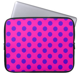 Funda Para Portátil Puntos de polka azul en fuchsia