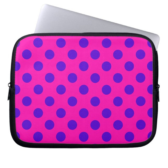 Funda Para Portátil Puntos de polka azul en fuchsia (Frente)