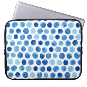 Funda Para Portátil Puntos de polka azul, patrón de acuarela transpare