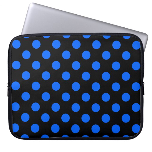 Funda Para Portátil Puntos de polka azul y negro (Frente)