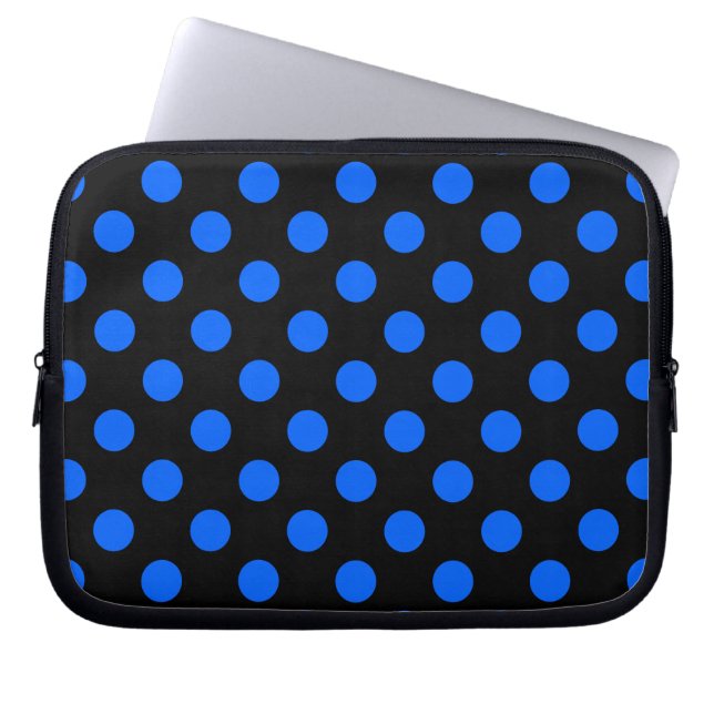 Funda Para Portátil Puntos de polka azul y negro (Frente)