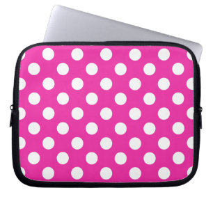 Funda Para Portátil Puntos de polka blanco en fuchsia