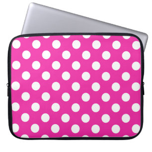 Funda Para Portátil Puntos de polka blanco en fuchsia