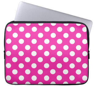 Funda Para Portátil Puntos de polka blanco en fuchsia