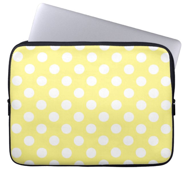 Funda Para Portátil Puntos de polka blanco sobre amarillo limón (Frente)