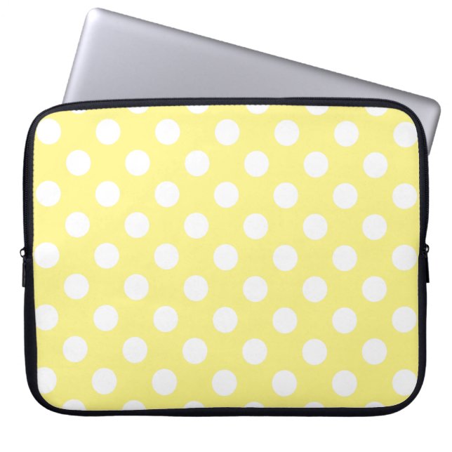 Funda Para Portátil Puntos de polka blanco sobre amarillo limón (Frente)