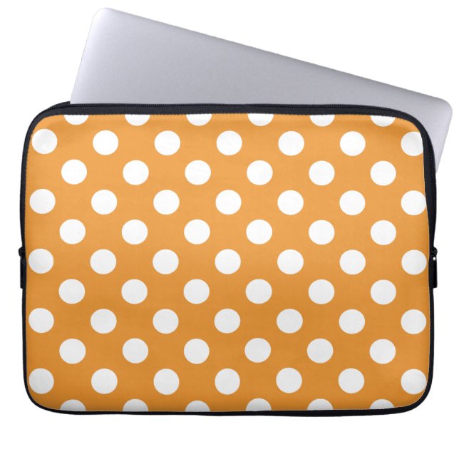 Funda Para Portátil Puntos de polka blanco sobre ámbar (Frente)