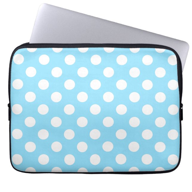 Funda Para Portátil Puntos de polka blanco sobre azul pálido (Frente)