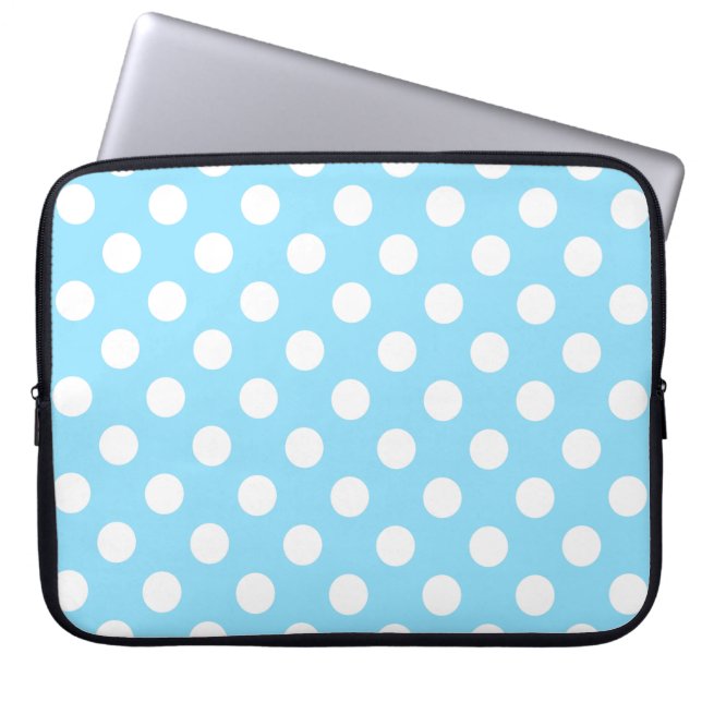 Funda Para Portátil Puntos de polka blanco sobre azul pálido (Frente)
