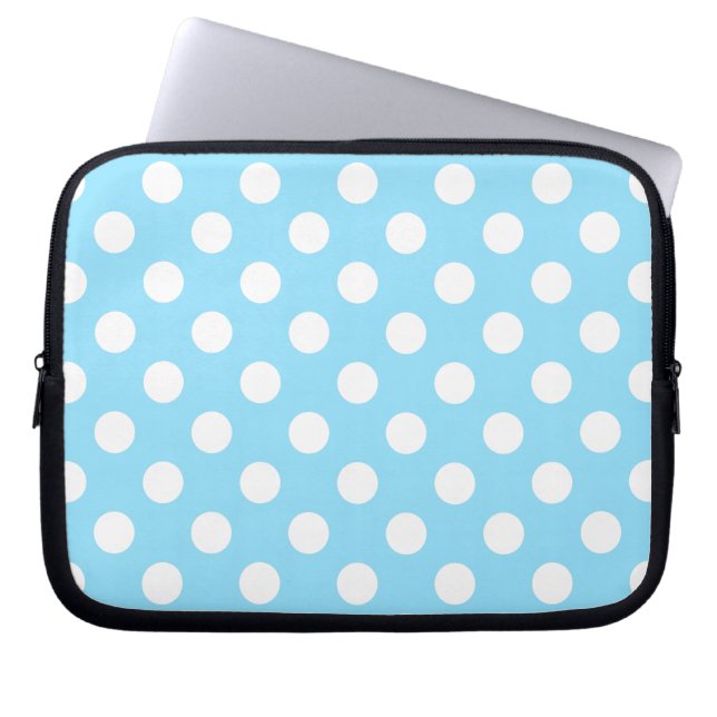 Funda Para Portátil Puntos de polka blanco sobre azul pálido (Frente)