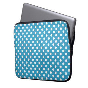 Funda Para Portátil Puntos de Polka Blanco sobre fondo azul pavo real