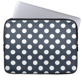 Funda Para Portátil Puntos de polka blanco sobre gris azul