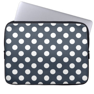 Funda Para Portátil Puntos de polka blanco sobre gris azul
