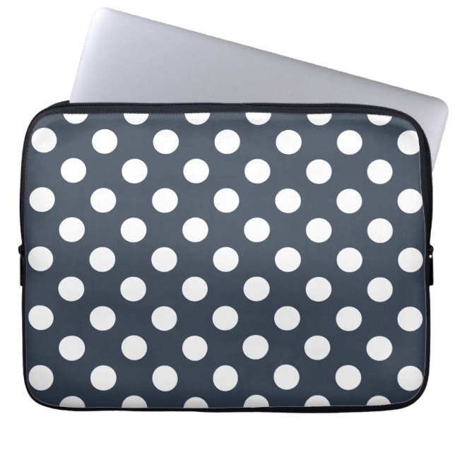 Funda Para Portátil Puntos de polka blanco sobre gris azul (Frente)