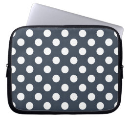 Funda Para Portátil Puntos de polka blanco sobre gris azul