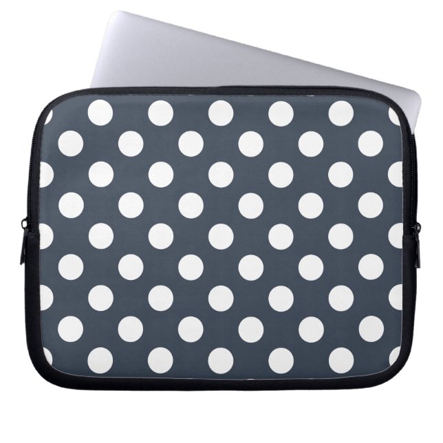 Funda Para Portátil Puntos de polka blanco sobre gris azul (Frente)