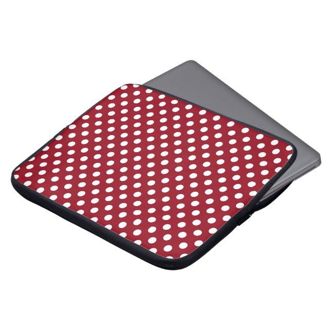 Funda Para Portátil Puntos de polka blanco sobre rojo carmesí (Superior anverso)