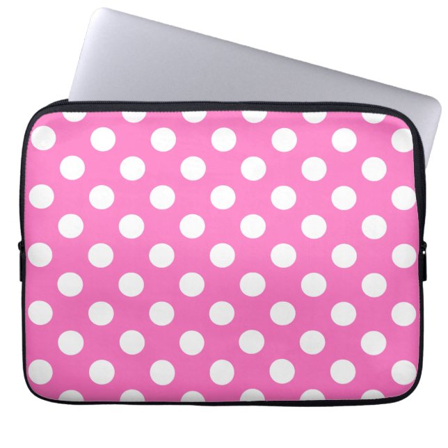 Funda Para Portátil Puntos de polka blanco sobre rosa (Frente)
