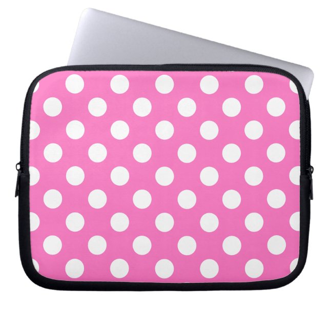 Funda Para Portátil Puntos de polka blanco sobre rosa (Frente)