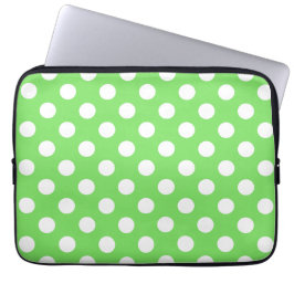 Funda Para Portátil Puntos de polka blanco sobre verde manzana
