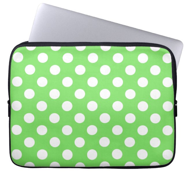 Funda Para Portátil Puntos de polka blanco sobre verde manzana (Frente)