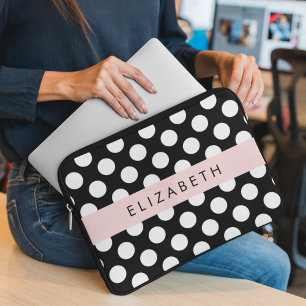Funda Para Portátil Puntos de Polka blancos y negros, punteados, tu no