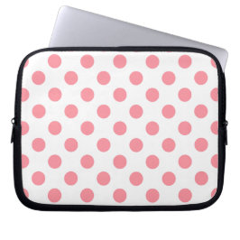 Funda Para Portátil Puntos de polka coral y blanco