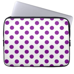 Funda Para Portátil Puntos de polka morado y blanco