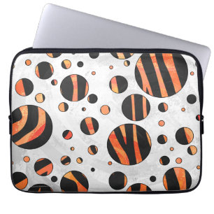 Funda Para Portátil Puntos de polka negro y Naranja de cebra