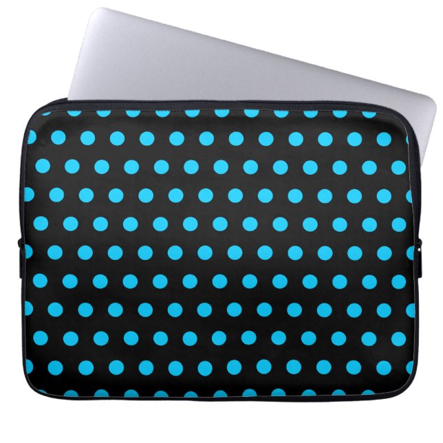 Funda Para Portátil Puntos de polka negros y acuáticos (Frente)