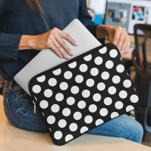 Funda Para Portátil Puntos de polka negros y blancos, patrón de punto
