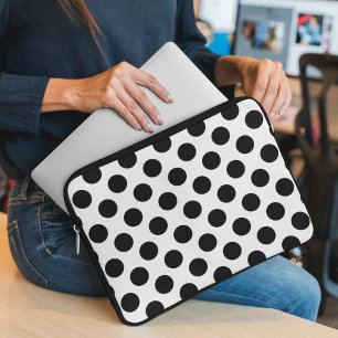 Funda Para Portátil Puntos de polka, patrón de puntos de polka, negro