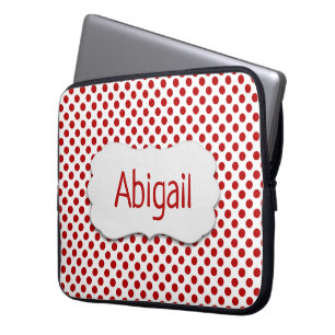 Funda Para Portátil Puntos de Polka Rojo con Nombre