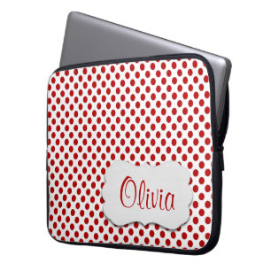 Funda Para Portátil Puntos de Polka Rojo con Nombre