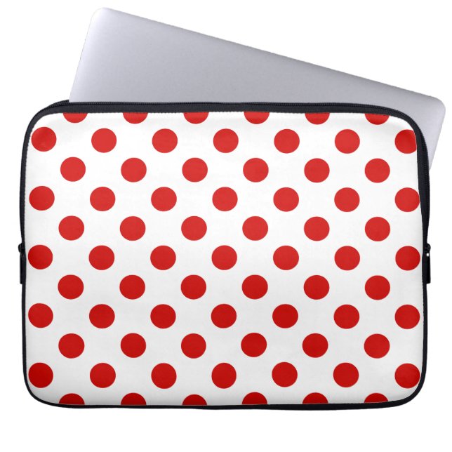 Funda Para Portátil Puntos de polka rojos y blancos (Frente)