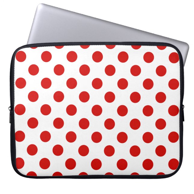 Funda Para Portátil Puntos de polka rojos y blancos (Frente)