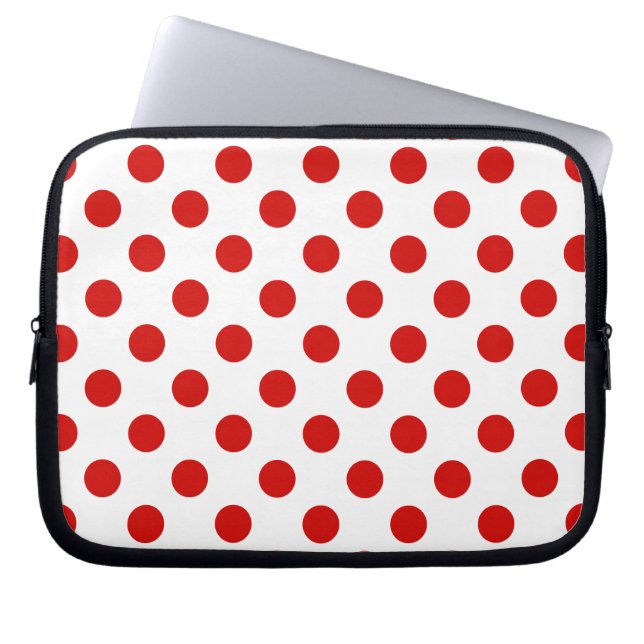 Funda Para Portátil Puntos de polka rojos y blancos (Frente)