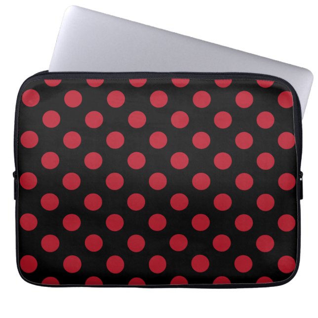 Funda Para Portátil Puntos de polka rojos y negros (Frente)