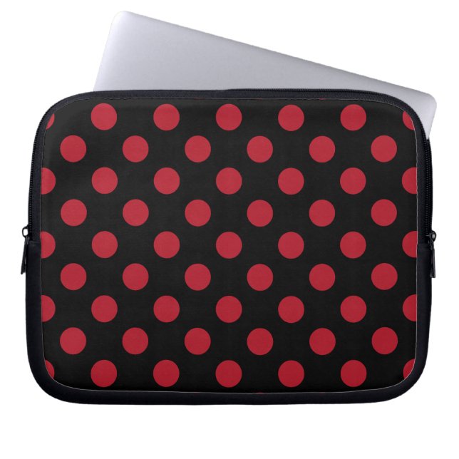 Funda Para Portátil Puntos de polka rojos y negros (Frente)