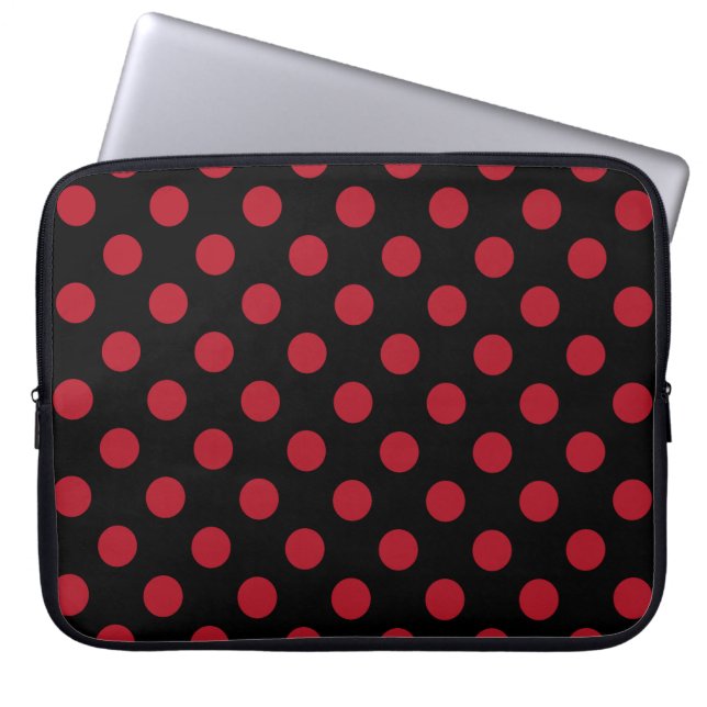 Funda Para Portátil Puntos de polka rojos y negros (Frente)