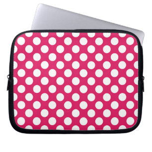 Funda Para Portátil Puntos de polka rosa y blanco