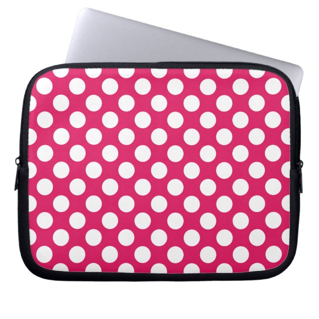 Funda Para Portátil Puntos de polka rosa y blanco (Frente)