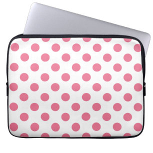 Funda Para Portátil Puntos de polka rosa y blanco