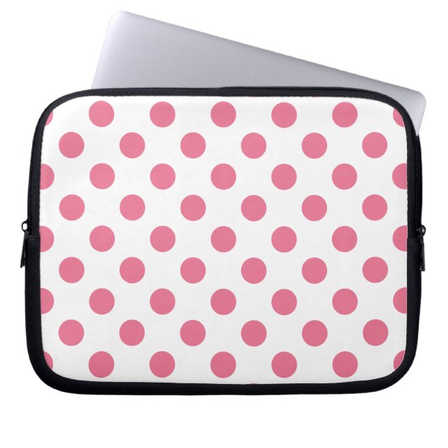 Funda Para Portátil Puntos de polka rosa y blanco (Frente)