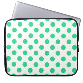 Funda Para Portátil Puntos de polka verdes y blancos