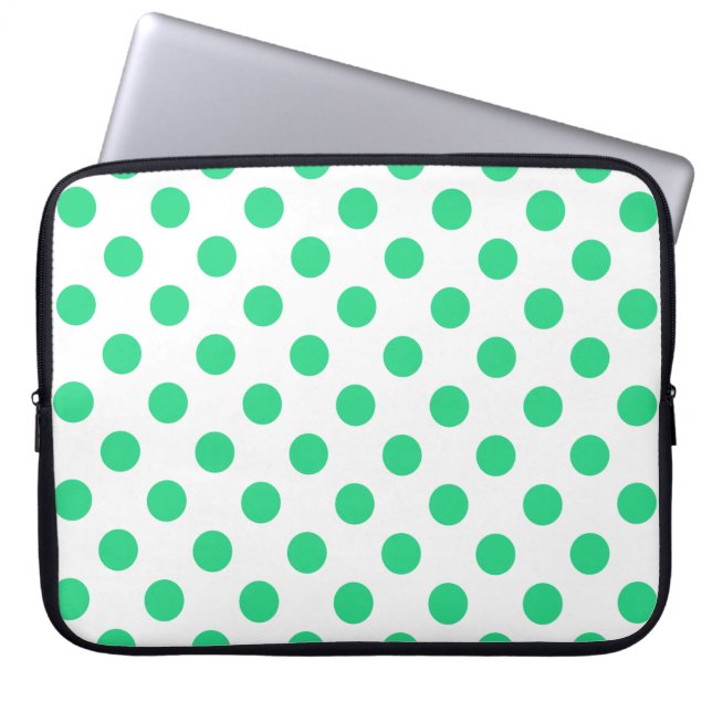 Funda Para Portátil Puntos de polka verdes y blancos (Frente)