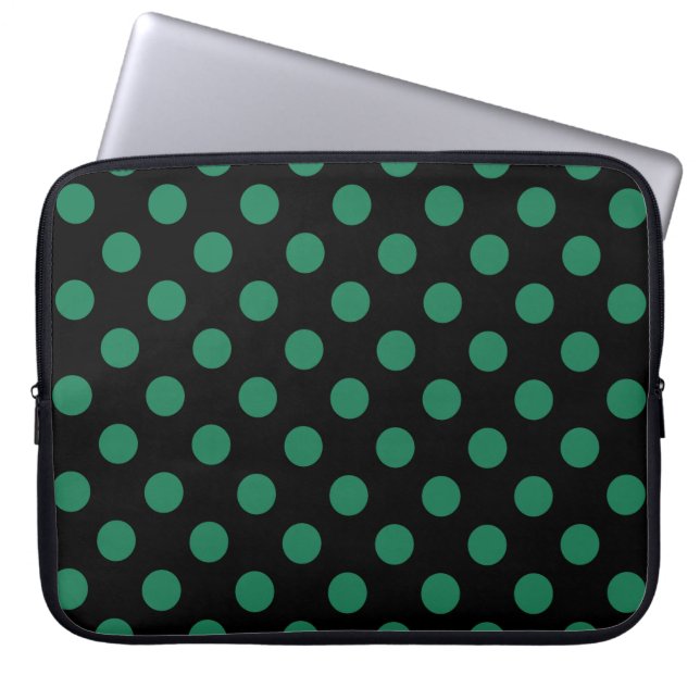 Funda Para Portátil Puntos de polka verdes y negros (Frente)