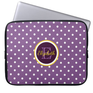Funda Para Portátil Puntos modernos de polka púrpura monograma